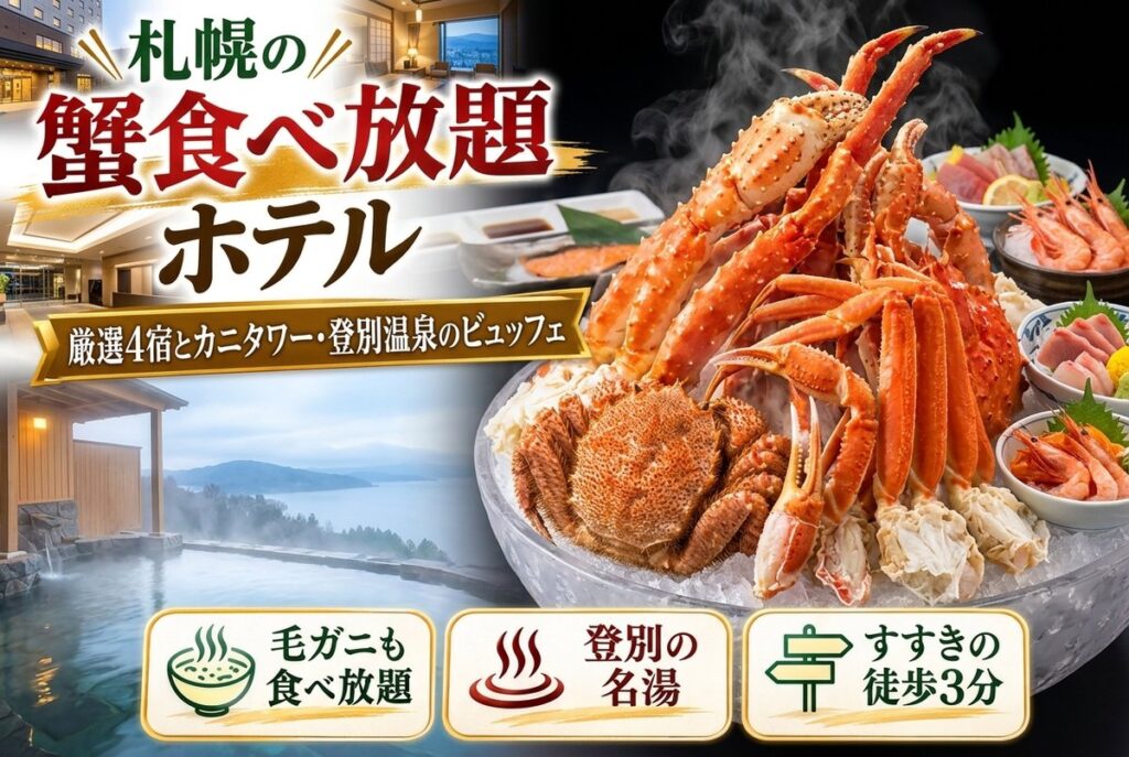 【札幌の蟹食べ放題ホテル】厳選4宿とカニタワー・登別温泉のビュッフェ