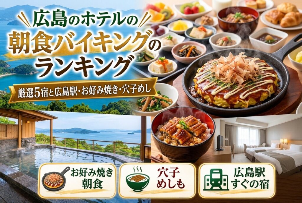 【広島のホテルの朝食バイキングランキング】厳選5宿と広島駅・お好み焼き・穴子めし