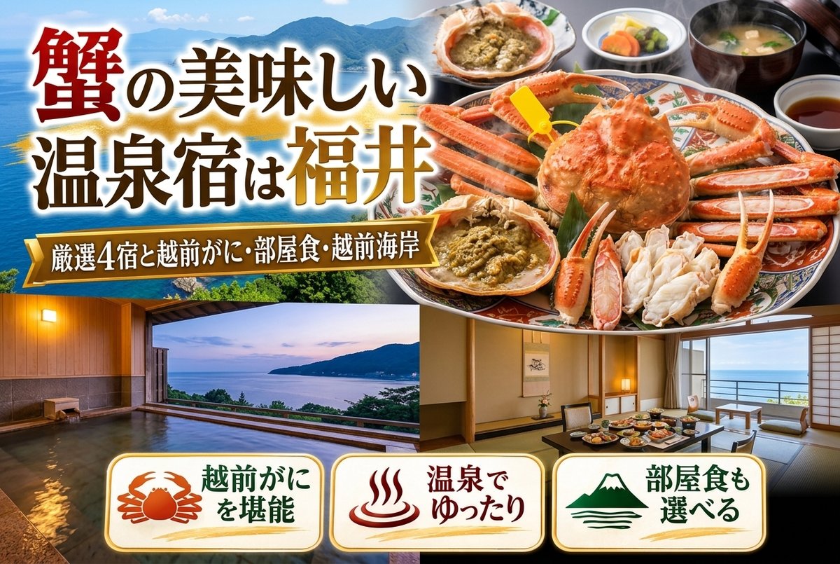 【蟹の美味しい温泉宿は福井】厳選4宿と越前がに・部屋食・越前海岸