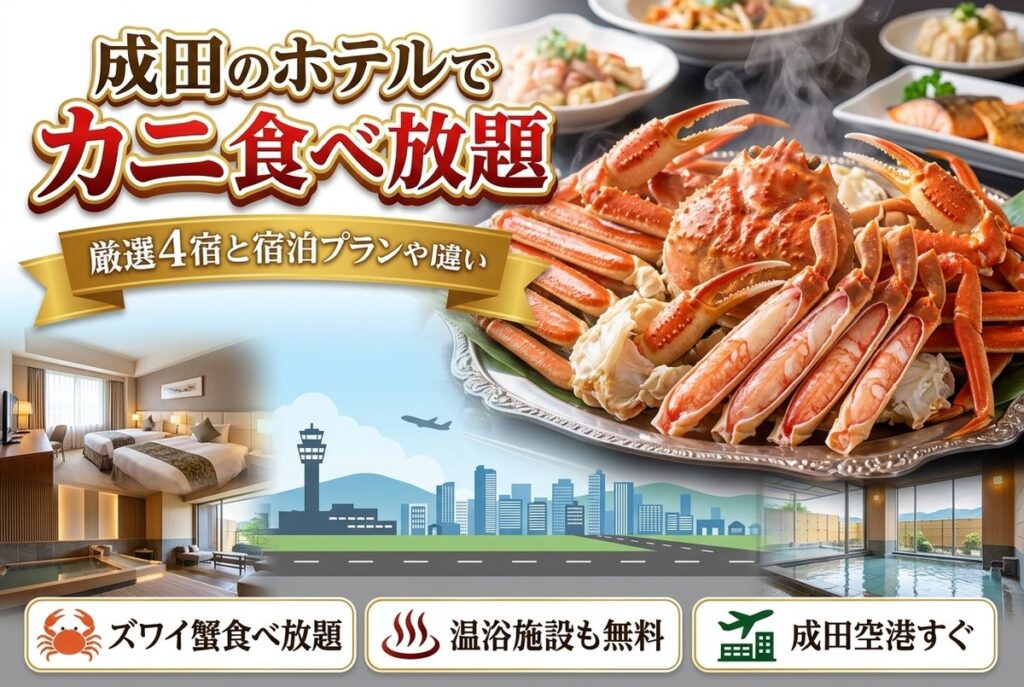 【成田のホテルでカニ食べ放題】厳選4宿と宿泊プランや開催時期の違い