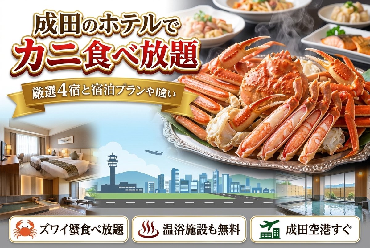 【成田のホテルでカニ食べ放題】厳選4宿と宿泊プランや開催時期の違い