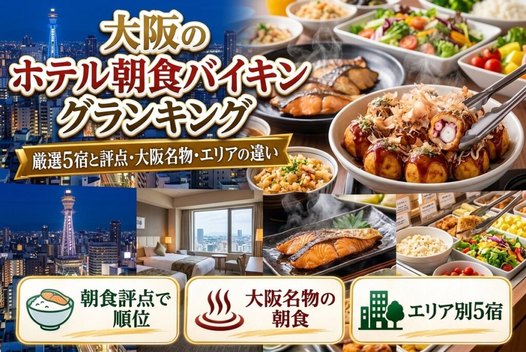 【大阪のホテル朝食バイキングランキング】厳選5宿と評点・大阪名物・エリアの違い