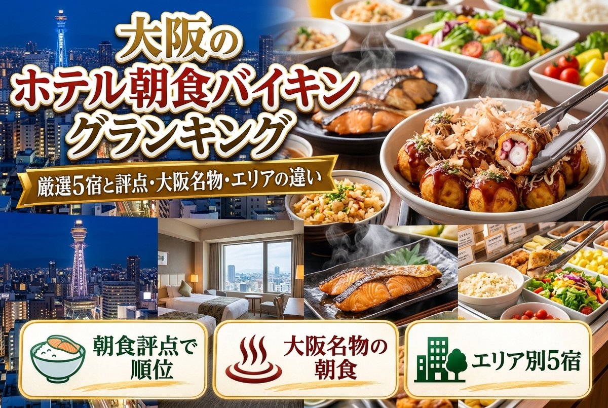 【大阪のホテル朝食バイキングランキング】厳選5宿と評点・大阪名物・エリアの違い