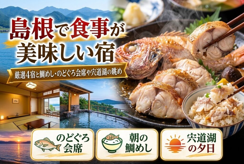 【島根で食事が美味しい宿】厳選4宿と鯛めし・のどぐろ会席や宍道湖の眺め