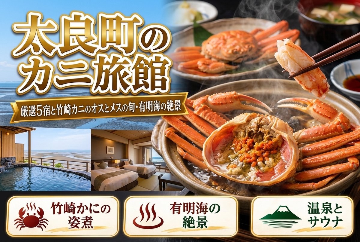 【太良町のカニ旅館】厳選5宿と竹崎カニのオスとメスの旬・有明海の絶景