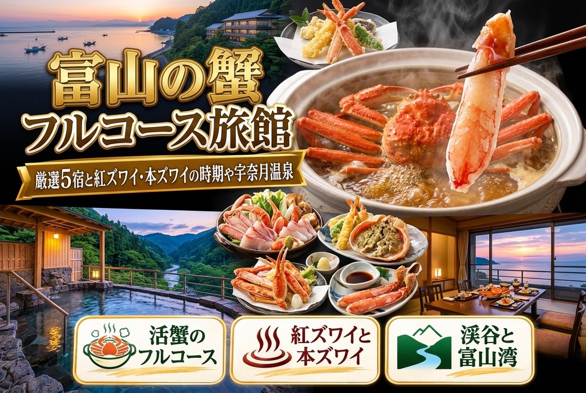 【富山の蟹フルコース旅館】厳選5宿と紅ズワイ・本ズワイの時期や宇奈月温泉