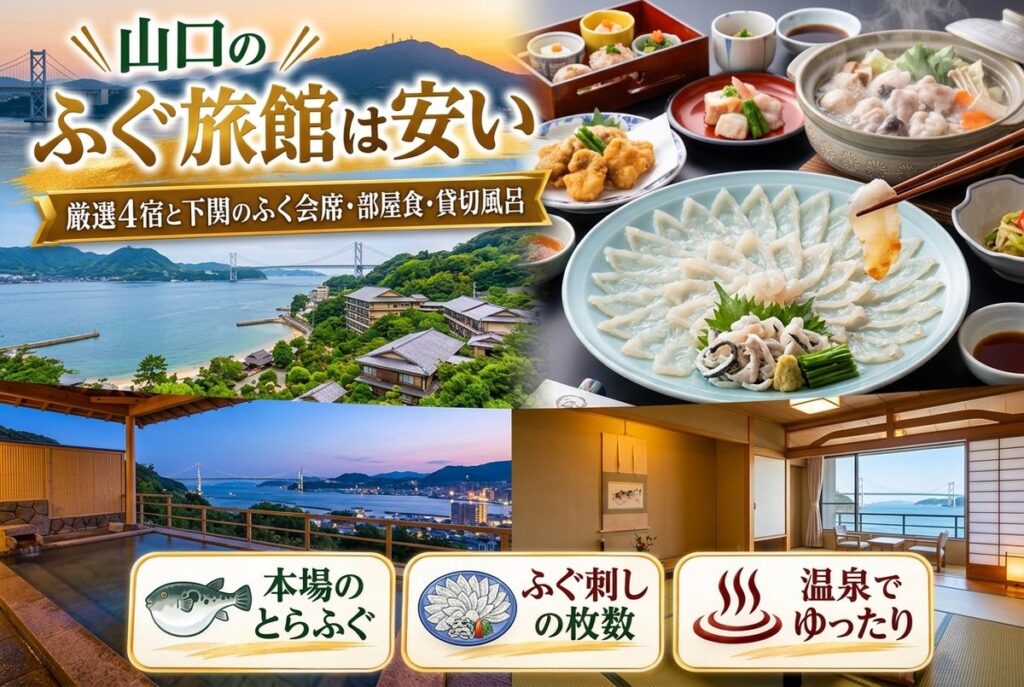 【山口のふぐ旅館は安い?】厳選4宿と下関のふく会席・部屋食・貸切風呂